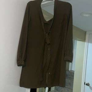 Classic Olive Green Dress with neck tie